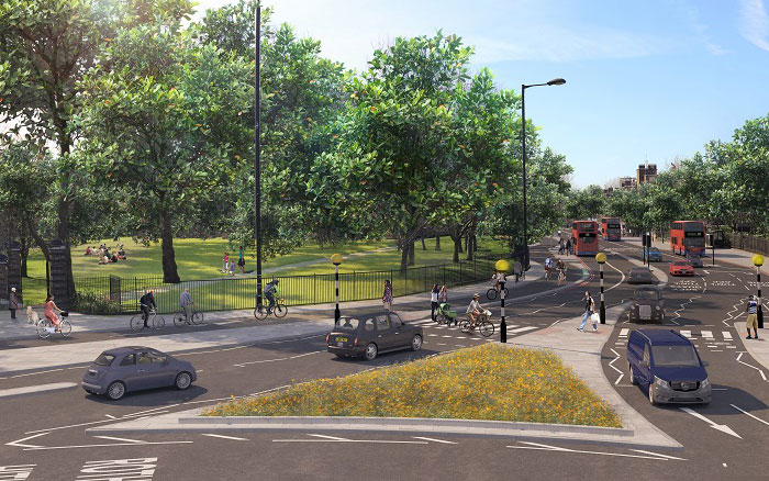 Artist’s impression of CS4 at Rotherhithe roundabout/Jamaica Road