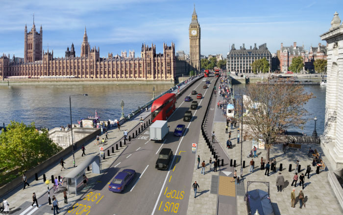 CGI of Westminster Bridge with protecting bollards